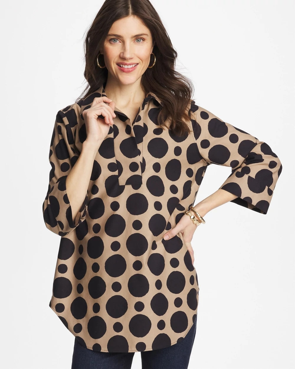 Chico's Discount - No Iron™ Stretch Global Dots Popover Tunic