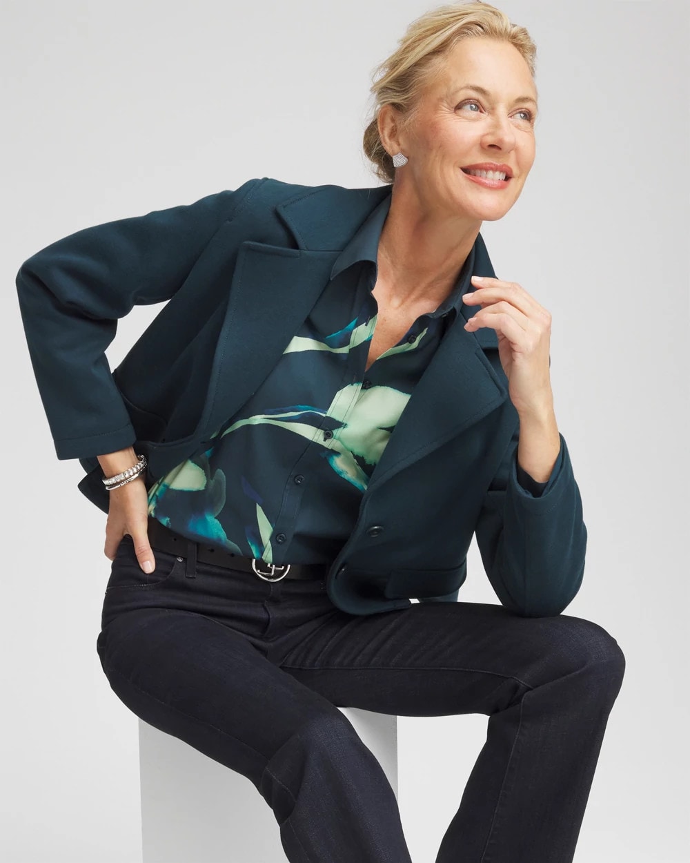 Chico's For Sale - No Iron™ Glacial Flora Sateen Shirt