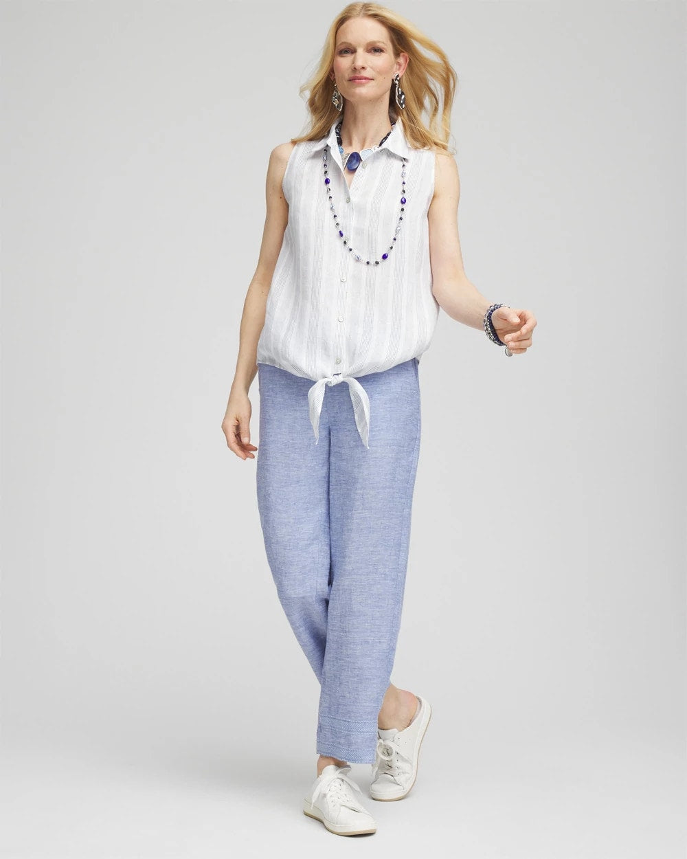 Chico's Discount - No Iron™ Linen Tie-Front Sleeveless Shirt