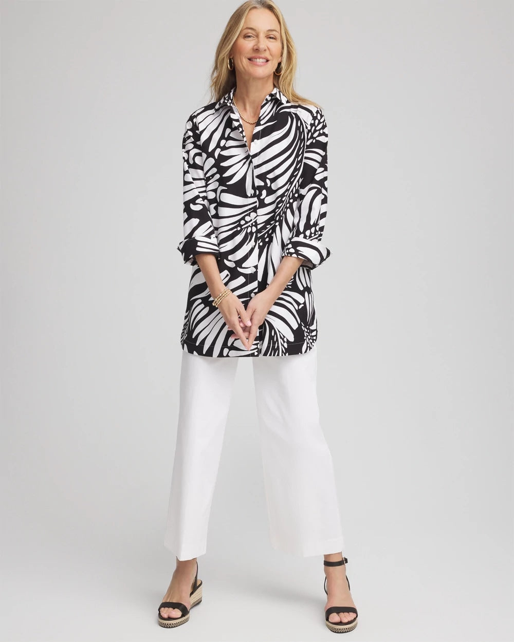 Chico's Sale - No Iron™ Printed Palms Button Down Tunic