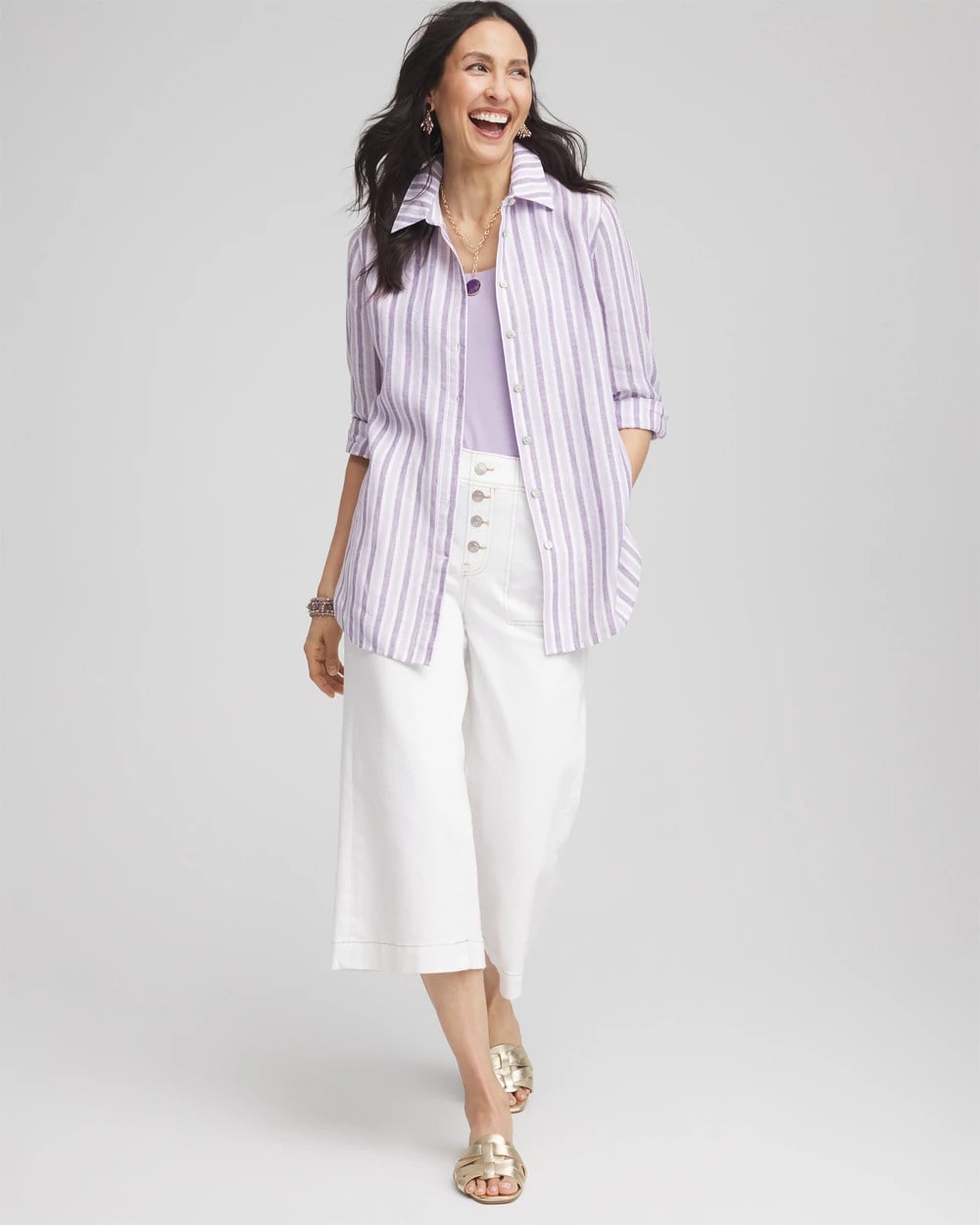 Chico's / No Iron™ Plum Striped Linen Shirt