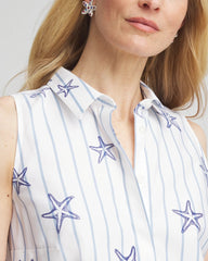 Chico's Sale - No Iron™ Starfish Striped Sleeveless Sateen Shirt