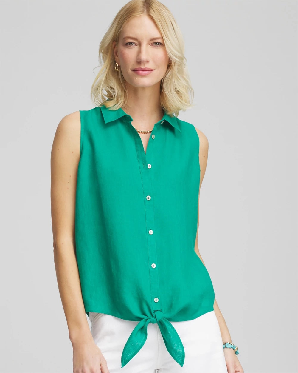 Chico's On Sale - No Iron™ Linen Tie-Front Sleeveless Shirt