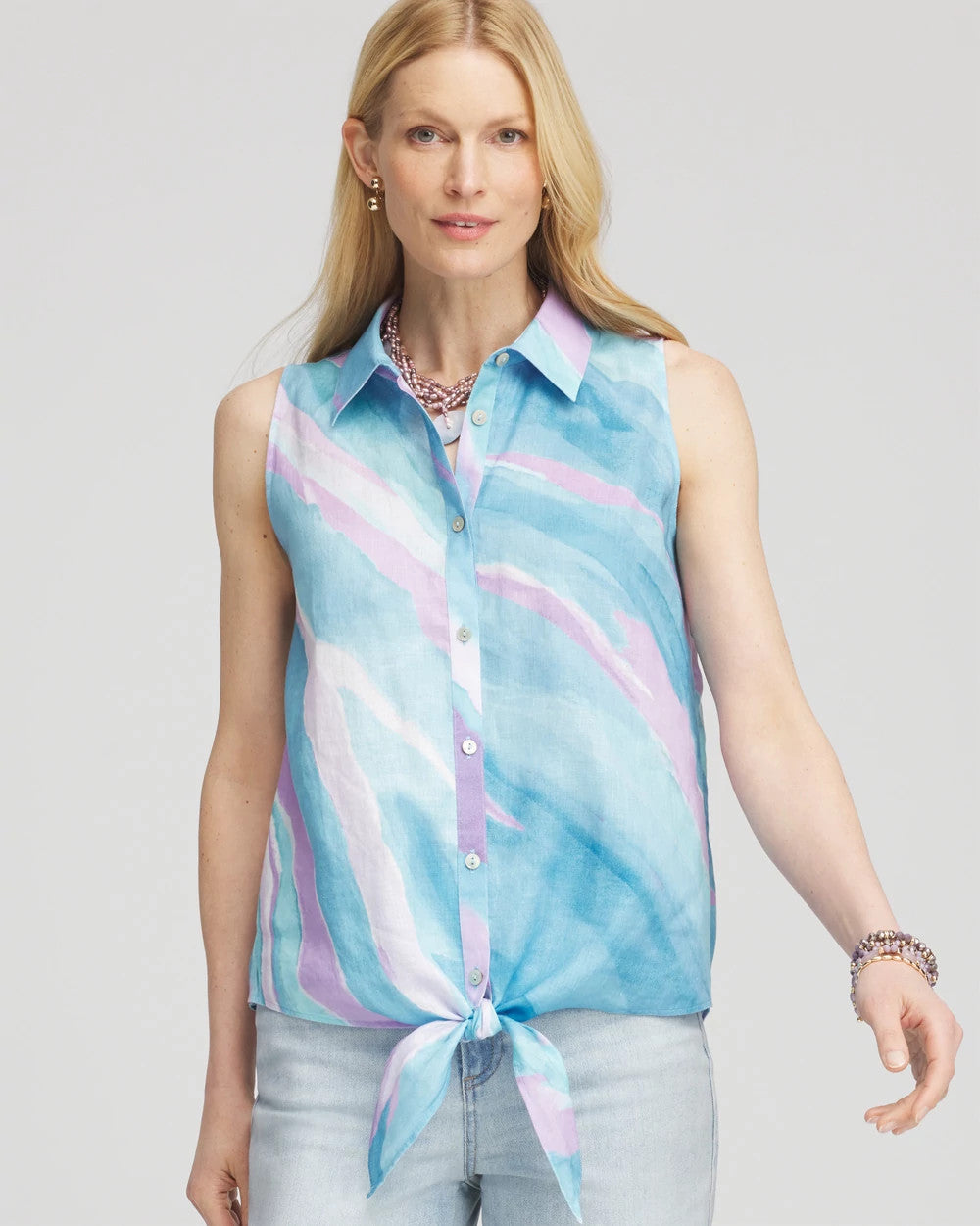 Chico's For Sale - No Iron™ Linen Tie-Front Sleeveless Shirt