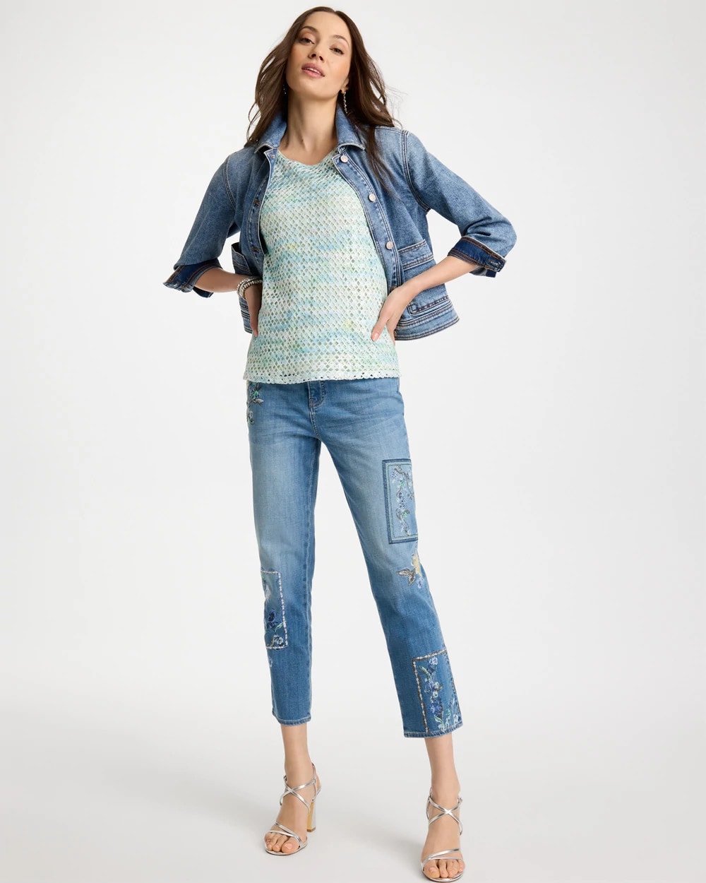 Chico's For Sale - Floral Patchwork Girlfriend Crop Jeans