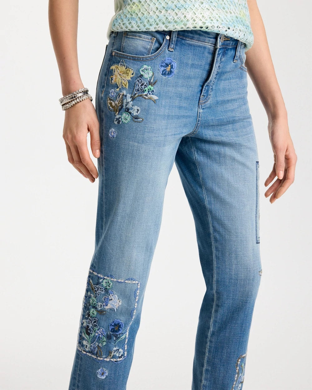 Chico's For Sale - Floral Patchwork Girlfriend Crop Jeans