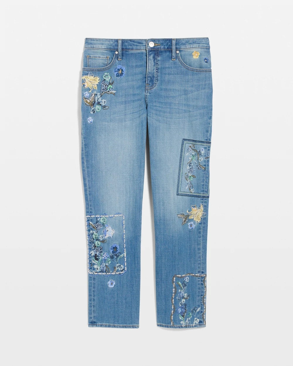 Chico's For Sale - Floral Patchwork Girlfriend Crop Jeans