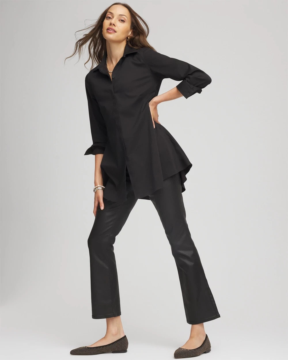 Chico's Discount - Coated Girlfriend Cropped Flared Jeans