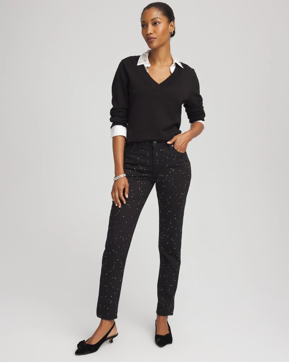 Chico's Online - Stone Embellished Girlfriend Slim Ankle Jeans