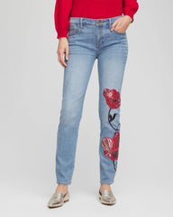 Chico's / Placed Floral Girlfriend Slim Ankle Jeans
