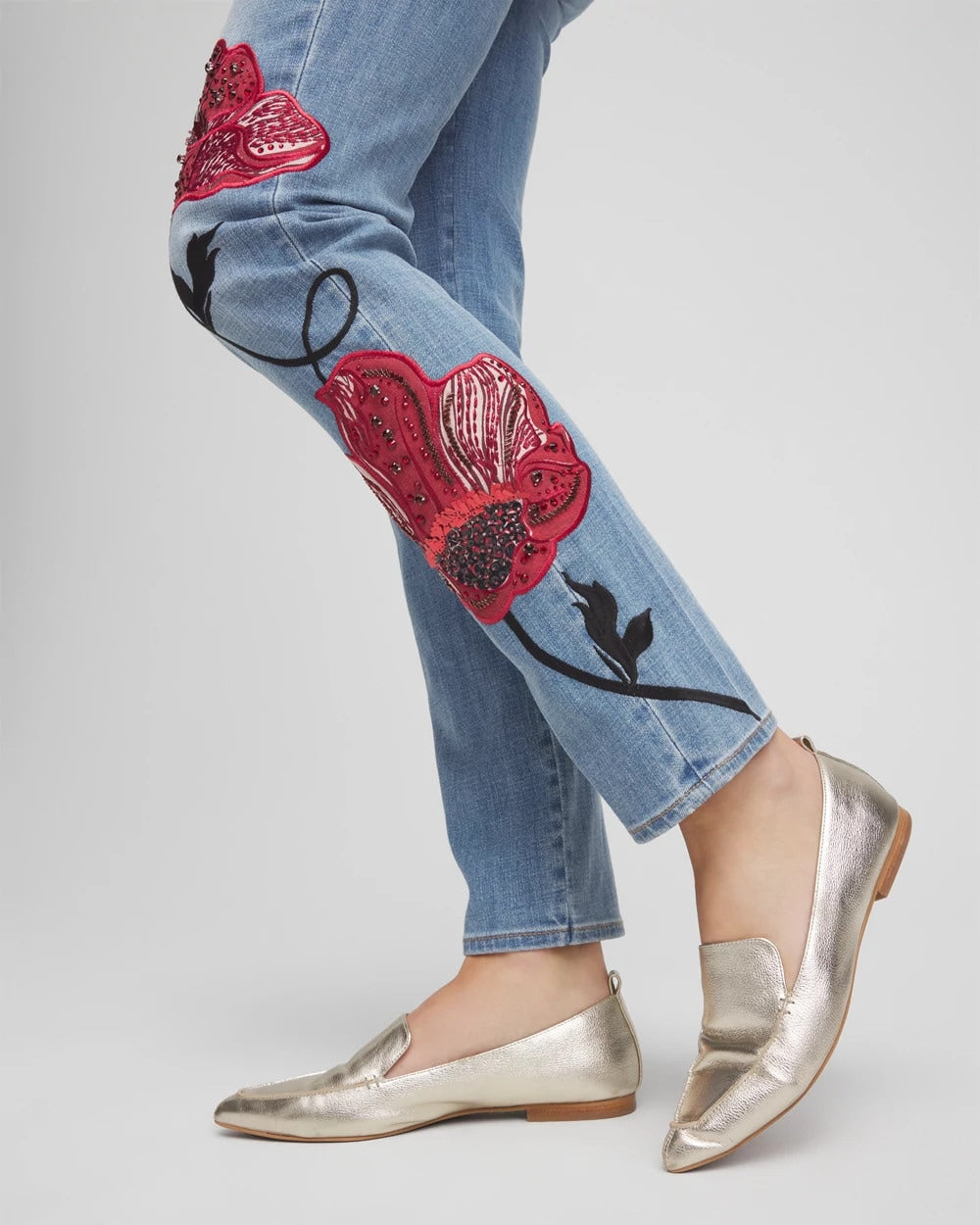 Chico's / Placed Floral Girlfriend Slim Ankle Jeans