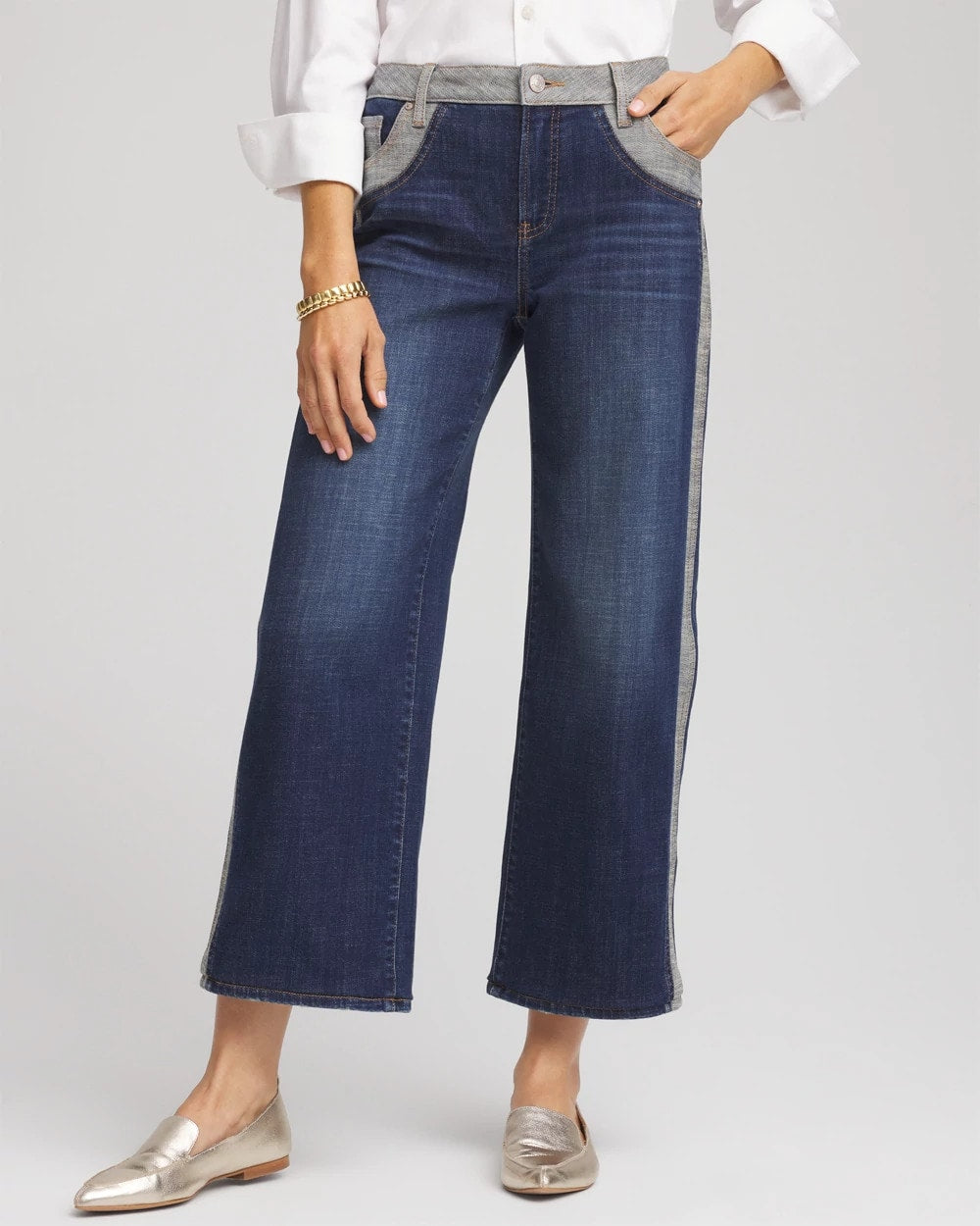 Chico's Sale - Girlfriend Cropped Colorblock Wide-Leg Jeans