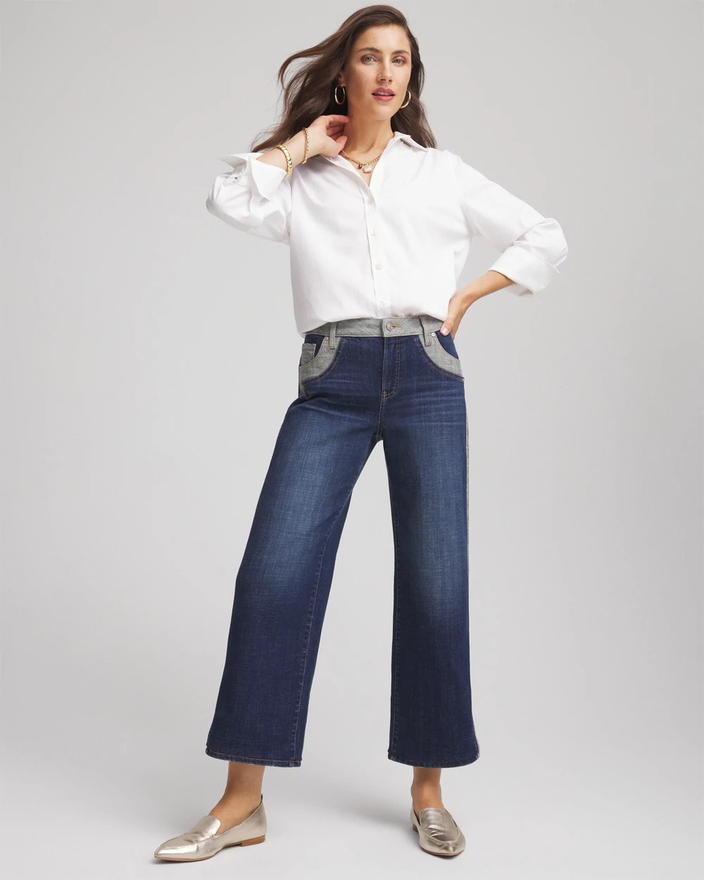 Chico's Sale - Girlfriend Cropped Colorblock Wide-Leg Jeans