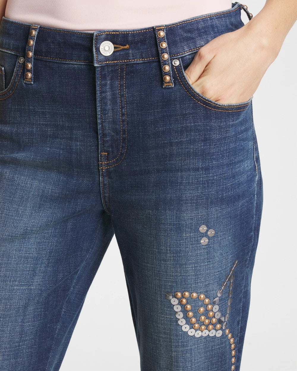 Chico's US - Embellished Girlfriend Cropped Flared Jeans