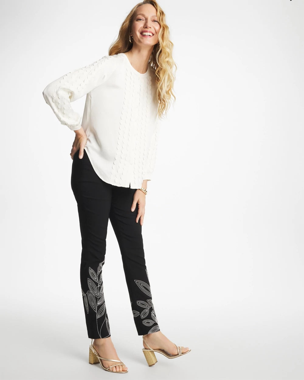 Chico's Discount - Floral Soutache Brigitte™ Slim Pull-On Ankle Pants