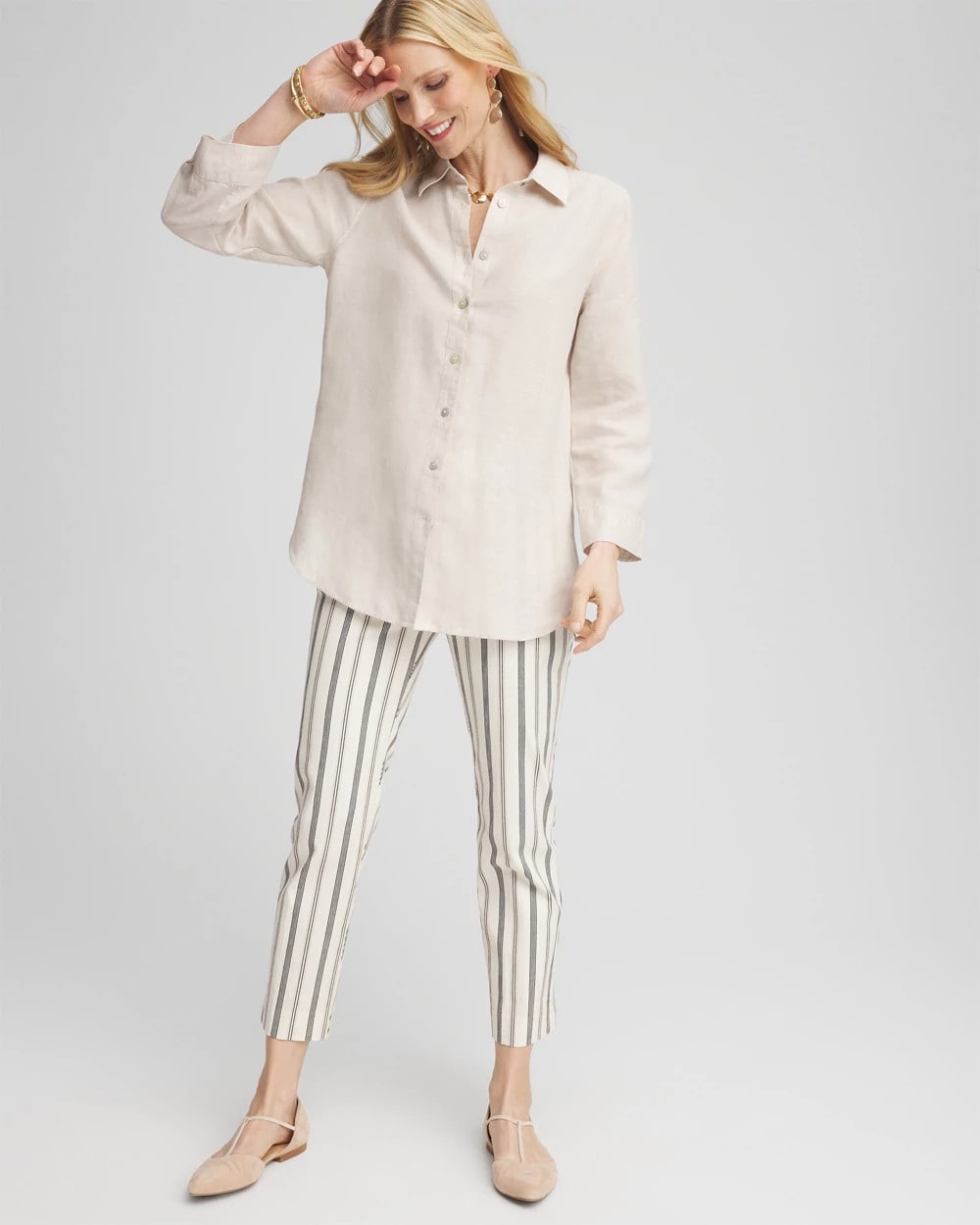 Chico's Discount - Brigitte™ Slub Striped Cropped Pants