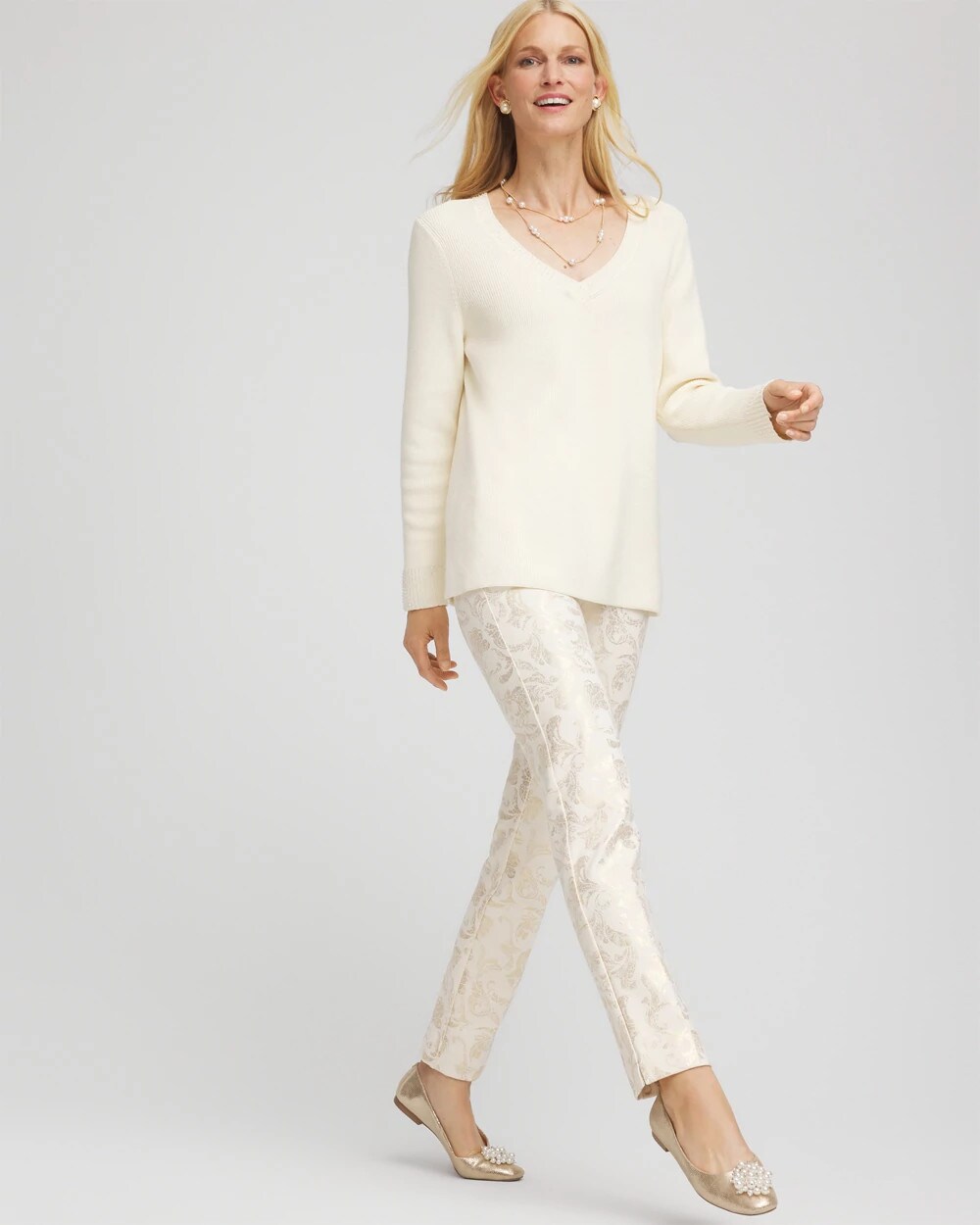 Chico's Sale - Juliet Golden Foiled Slim Ankle Pants
