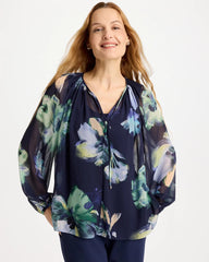 Chico's Discount - Crinkle Chiffon Tie-Front Blouse