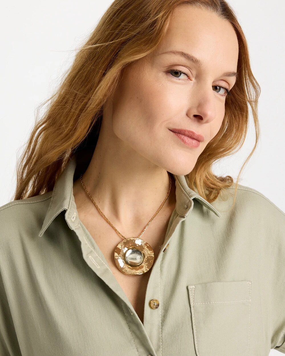 Chico's Sale - Green Gold Short Pendant Necklace