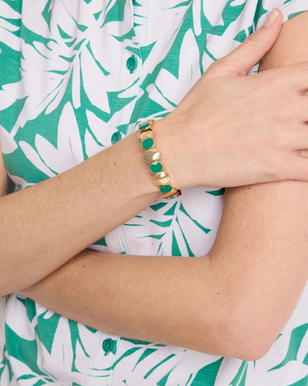 Chico's Discount - Green Goldtone Glam Stretch Bracelet