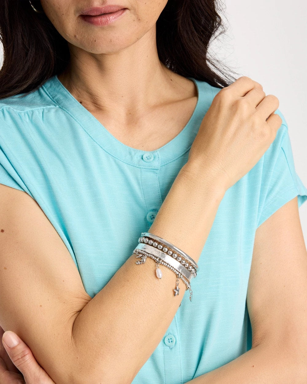 Chico's Online - Beachy Silvertone Stretch Charm Bracelet