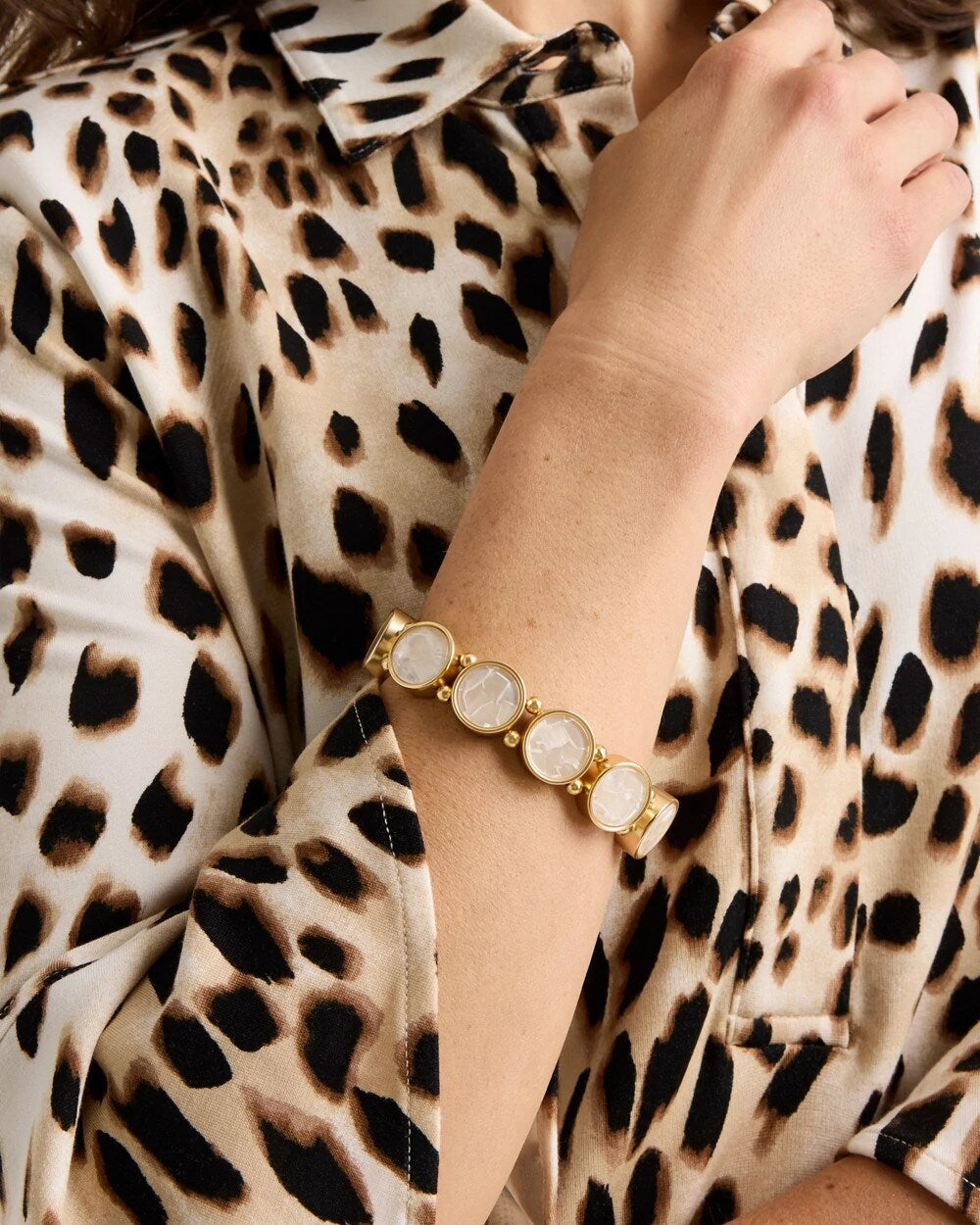 Chico's US - Pearlescent Goldtone Stretch Bracelet