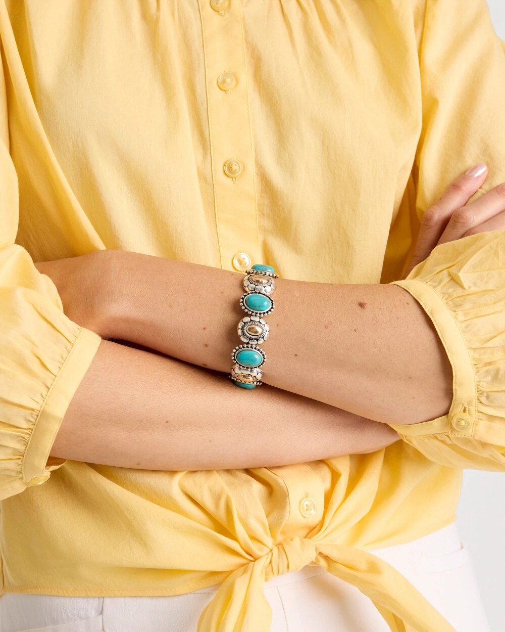 Chico's US - Turquoise Mixed Metal Stretch Bracelet
