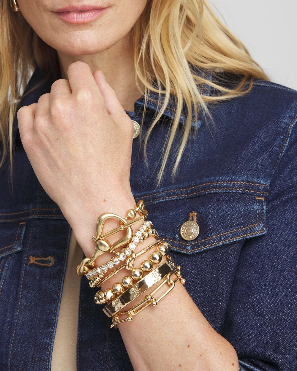 Chico's Online - Small Beaded Gold Tone Stretch Bracelet