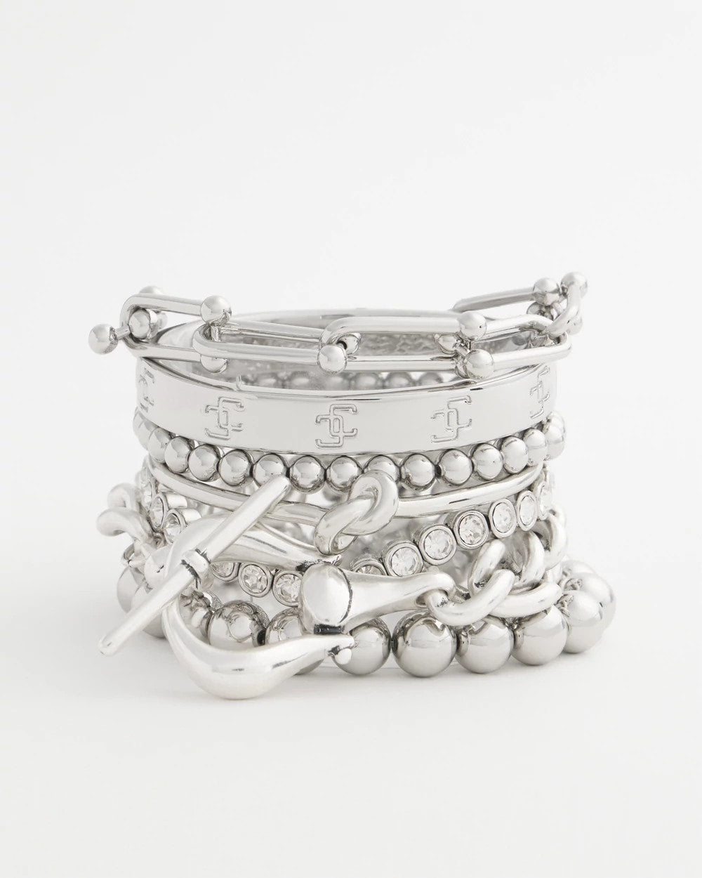 Chico's On Sale - Small Beaded Silver Tone Stretch Bracelet