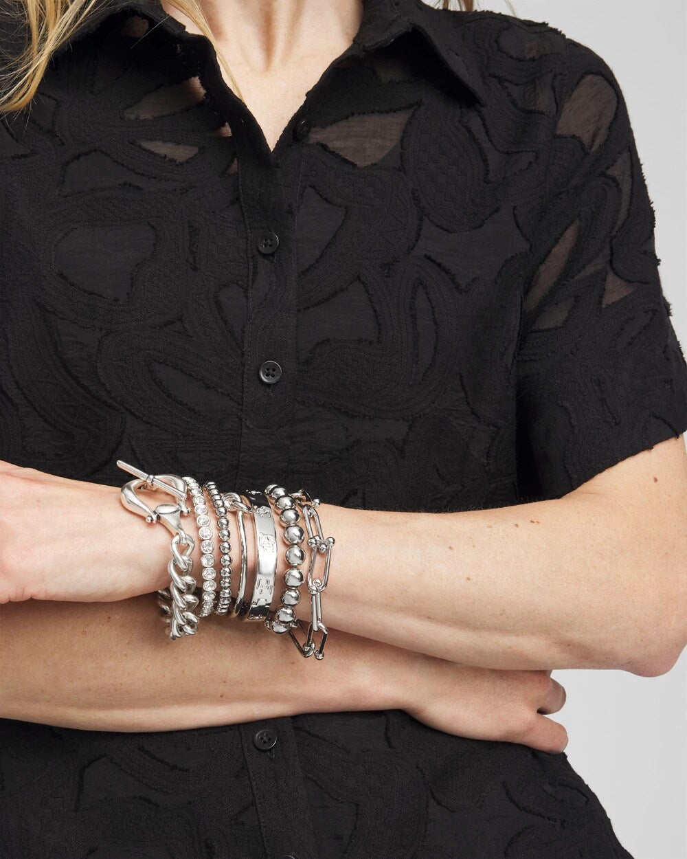 Chico's On Sale - Small Beaded Silver Tone Stretch Bracelet
