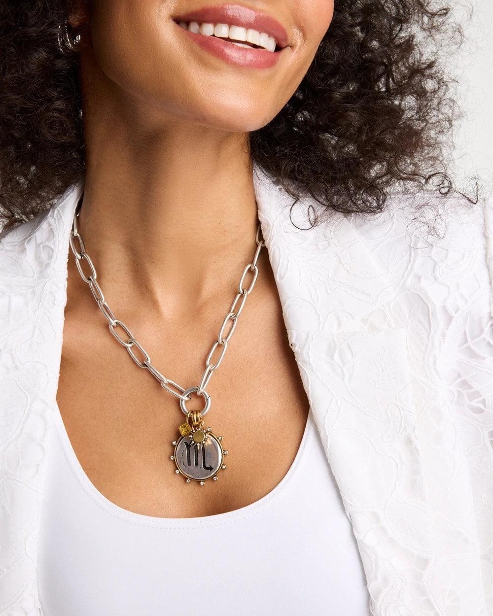 Chico's Discount - Silvertone Charm Link Necklace