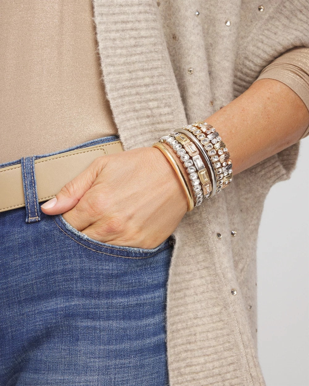 Chico's / Silver Bezel Set Stretch Tennis Bracelet