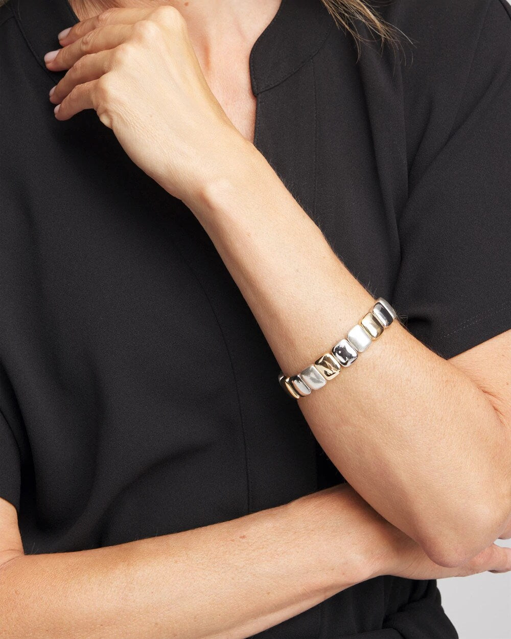 Chico's Discount - Mixed-Metal Matte Square Stretch Bracelet