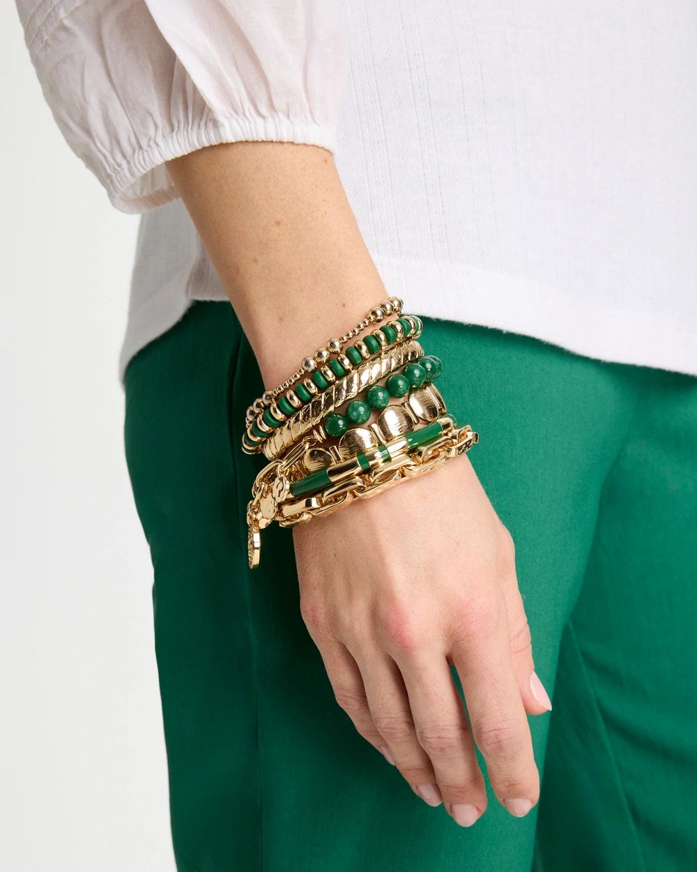 Chico's On Sale - Green Jade Stone Charm Bracelet