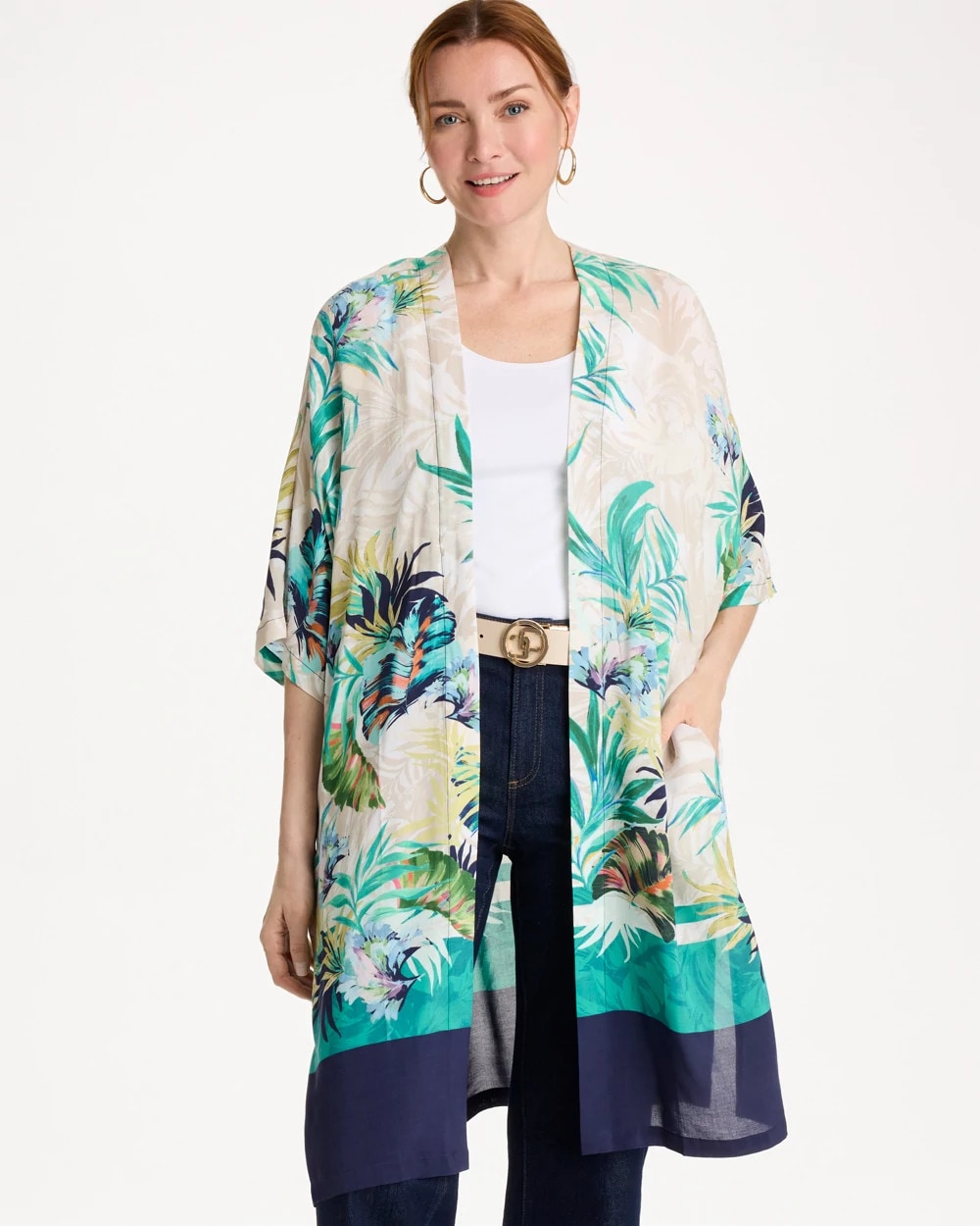 Chico's US - Printed Smocked Long Kimono