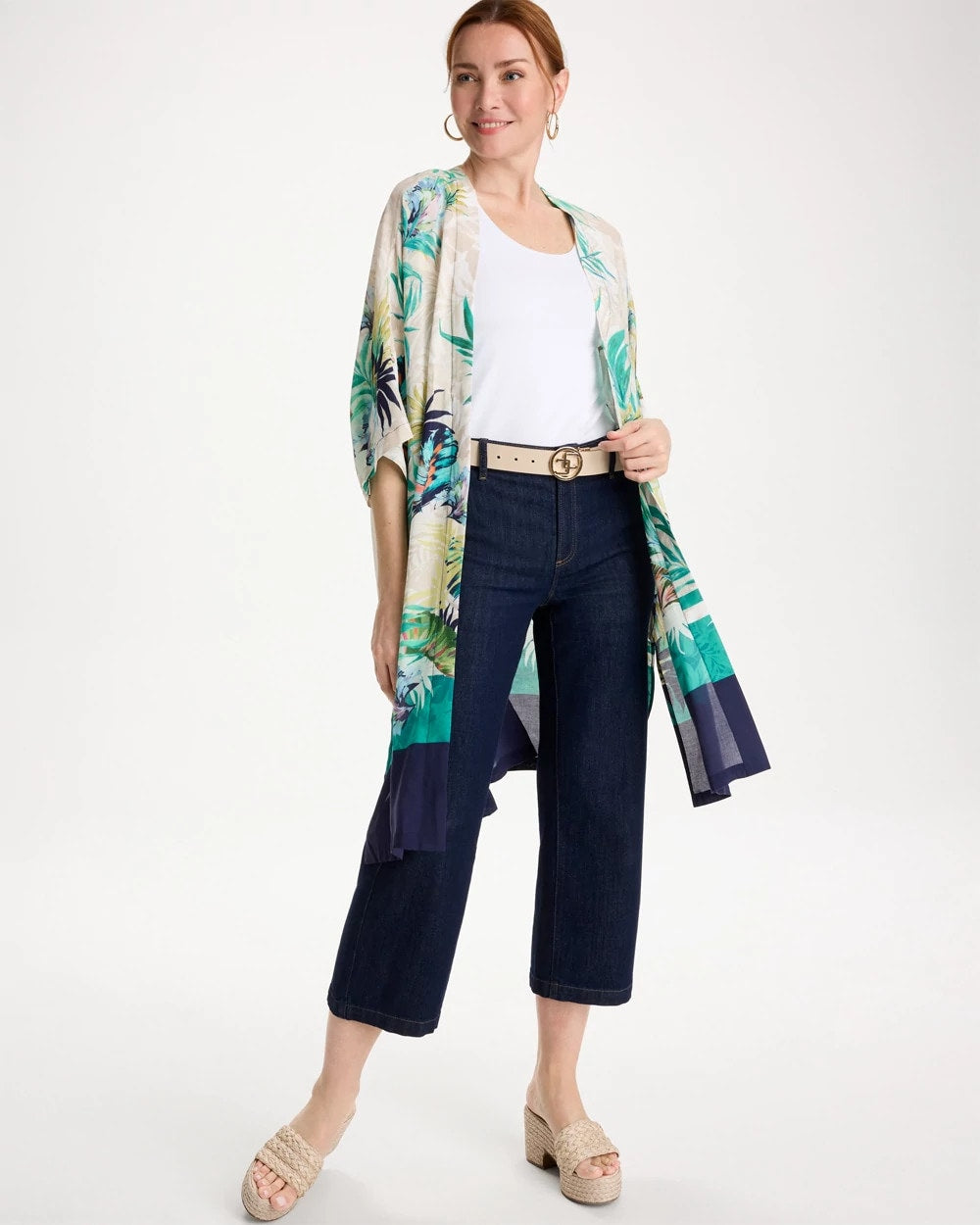 Chico's US - Printed Smocked Long Kimono