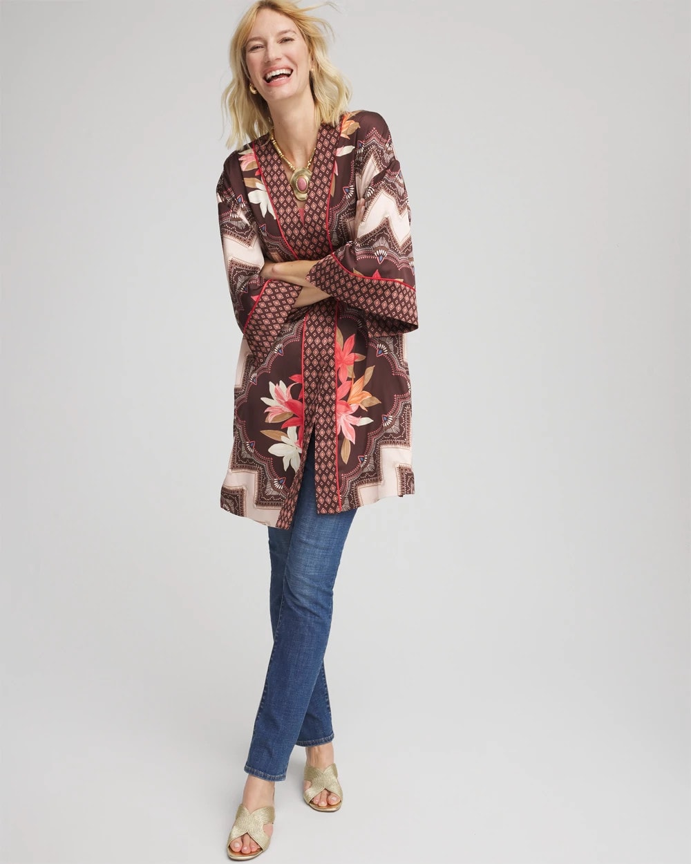 Chico's US - Long Mixed-Print Kimono