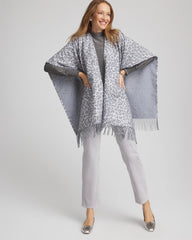 Chico's / Reversible Animal Print Fringe Ruana