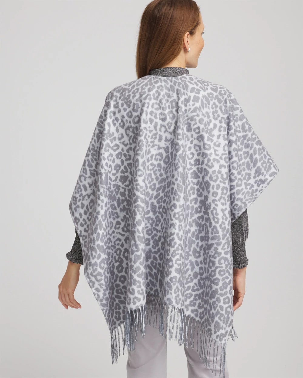 Chico's / Reversible Animal Print Fringe Ruana