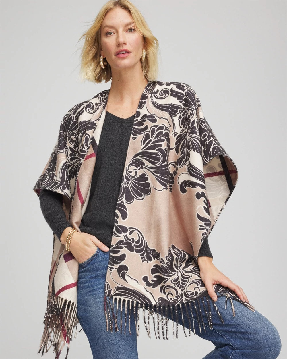 Chico's Discount - Reversible Printed Fringe Ruana