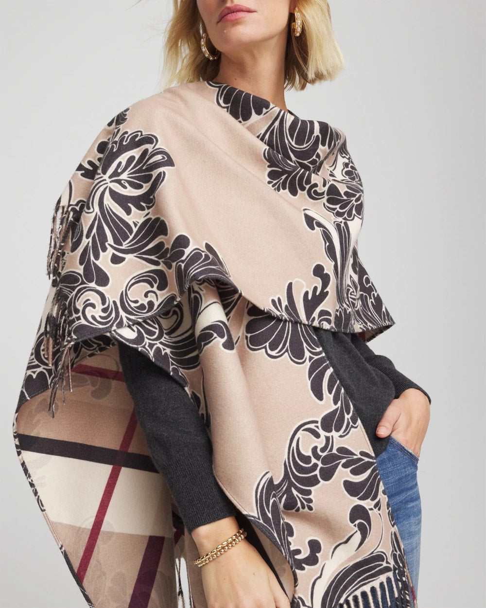 Chico's Discount - Reversible Printed Fringe Ruana