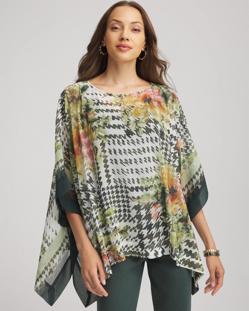 Chico's On Sale - Printed Crinkle-Chiffon Pullover Poncho