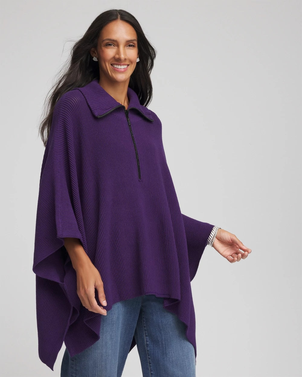 Chico's Online - Rhinestone Zip-Collar Sweater Poncho