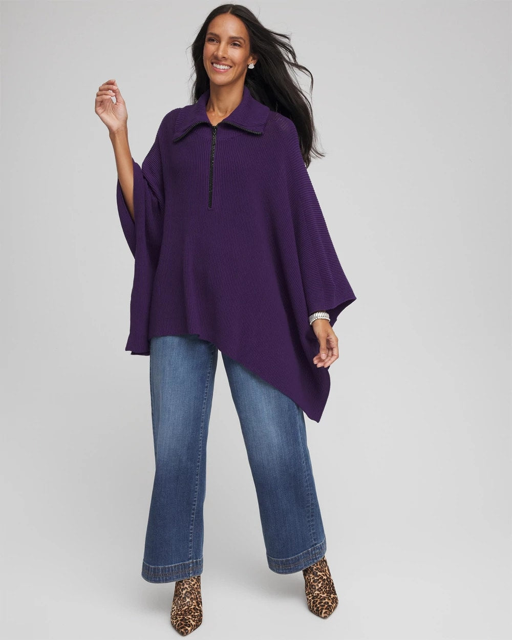 Chico's Online - Rhinestone Zip-Collar Sweater Poncho