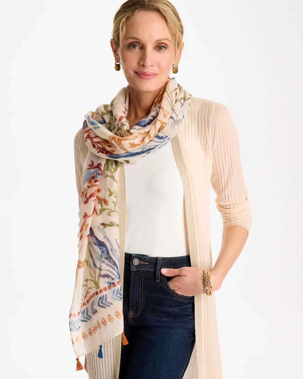 Chico's / Sea Life Tassel Oblong Scarf