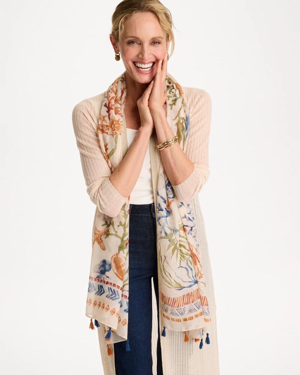 Chico's / Sea Life Tassel Oblong Scarf
