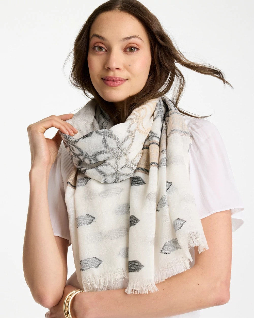 Chico's Sale - Neutral Paisley Polka Dot Oblong Scarf