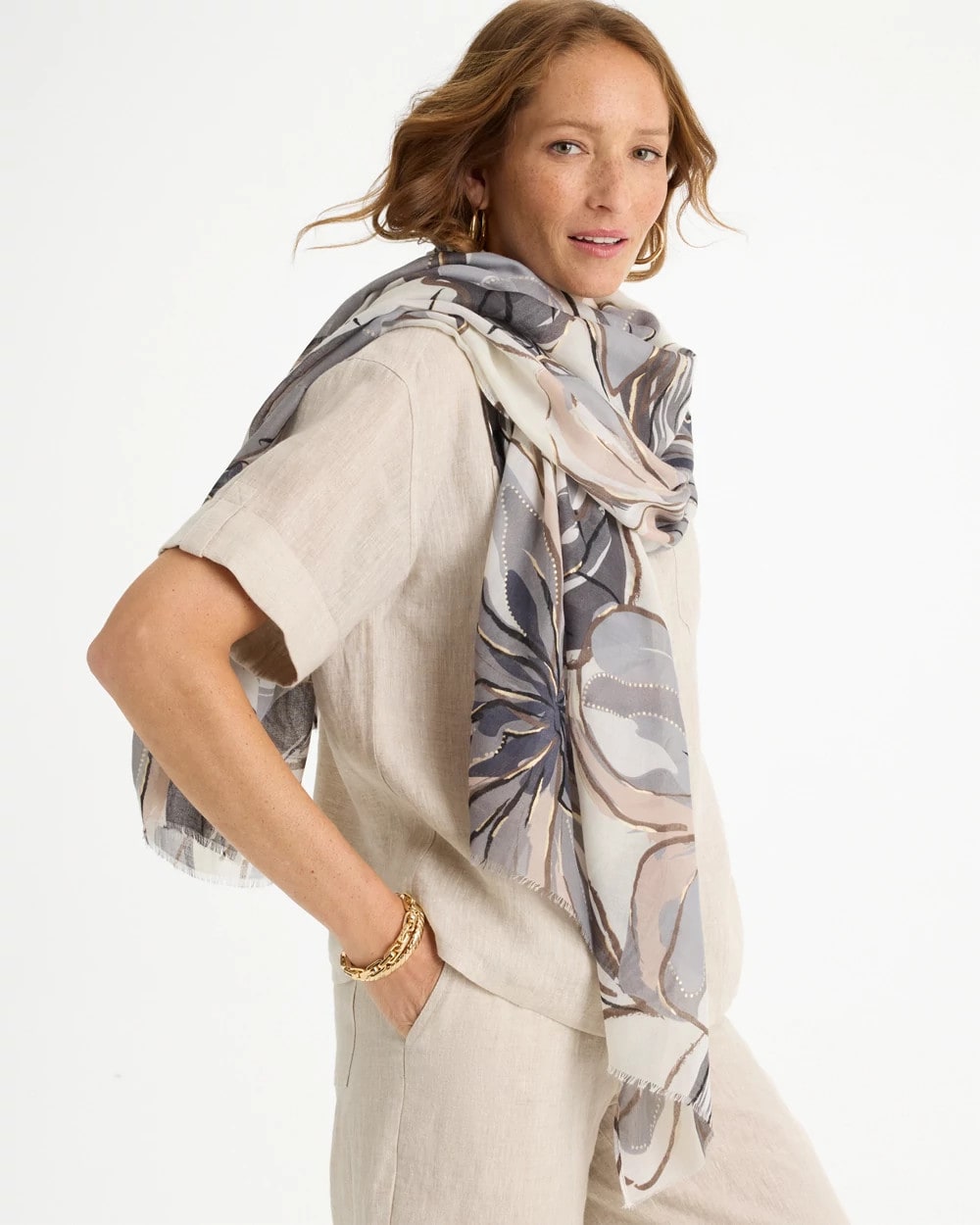 Chico's On Sale - Foiled Floral Oblong Scarf