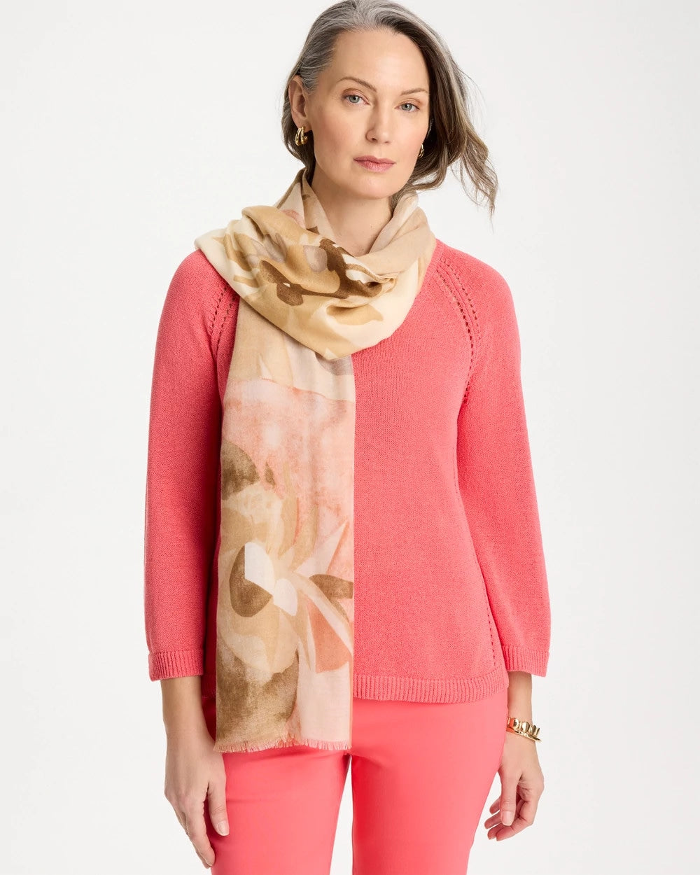 Chico's For Sale - Neutral Floral Oblong Scarf