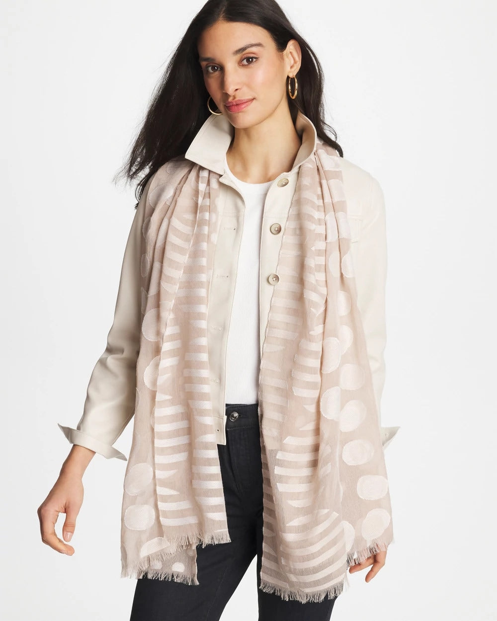 Chico's / Neutral Polka Dot Oblong Scarf
